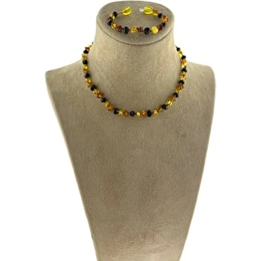 Welta Multicolor Kehribar Bebek Kolye Bileklik Seti El İşçiliği ile Modern