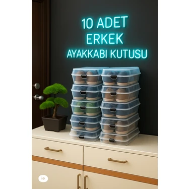 Wilseder Şeffaf Plastik Erkek Ayakkabı Kutusu 10 Parça İç İçe Geçme Özelliği ile Düzenli