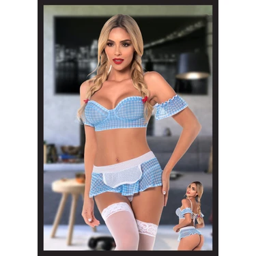 Tiessi Kadın Mavi Büstiyerli Fantezi Kostüm Fantazi Seksi Çamaşır Parti