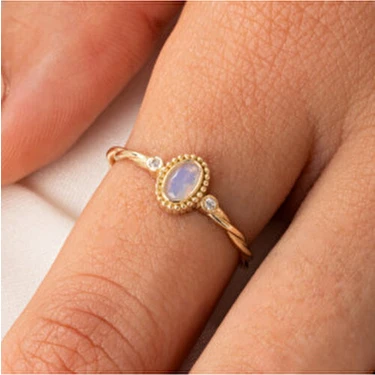 Fasek Gold 0.50 Karat Pembe Kuvars Taşlı Tektaş Altın Yüzük Evlilik Teklifi İçin Sarı