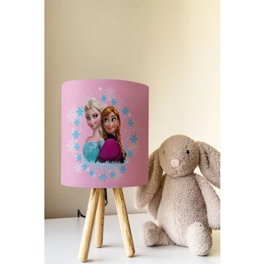 Talia Home Pembe Elsa Anna Desenli Çocuk Odası Abajur Masa Lambası