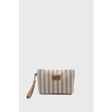 Lunablu Kadın Vizon Çizgili Keten Clutch