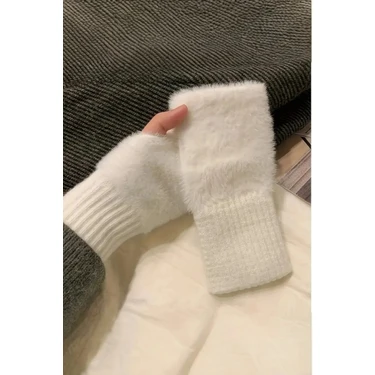 Hitit Socks Kadın 1 Çift Kışlık Parmaksız Termal Esnek Polarlı Peluş Eldiven