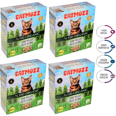 Catmozz Hipoalerjenik %100 Doğal Organik Çam Peleti Kedi Kumu 10 Lt x 4
