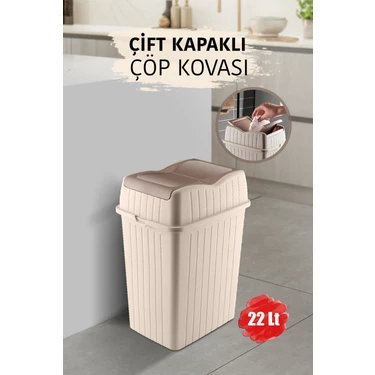 22 L - Çift Kapaklı Slim Çöp Kovası - Dekoratif Ev Ofis Banyo & Mutfak Düzenleyici Çöp Kutusu