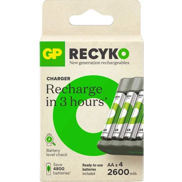 GP E411 Usb Şarj Cihaz + 4 Adet AA 2600 mAh Şarjlı Kalem