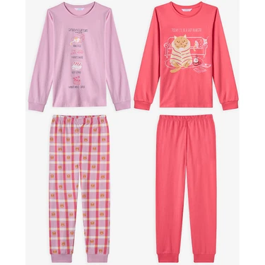 Penti Pembe Kız Çocuk Caturday Night Uzun Kollu Pamuklu 2'li Pijama