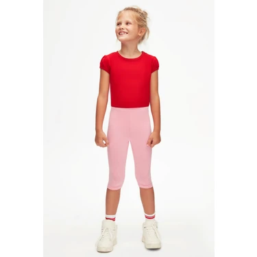 Pembe Basic Kız Çocuk Diz Altı Tayt
