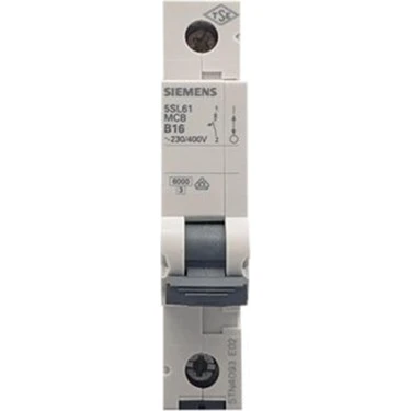 Siemens 5Sl6116-6Ya  1 Fazlı  16 Amper   B Tipi  (Çabuk Karakterli) 6Ka Otomatik