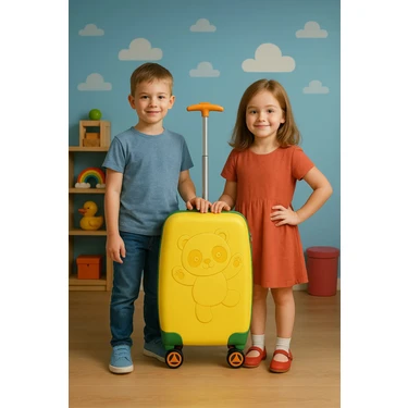Wexta WX-414 Sarı Panda Çocuk Valizi - Yüksek Darbe Direncine Sahip Eğlenceli