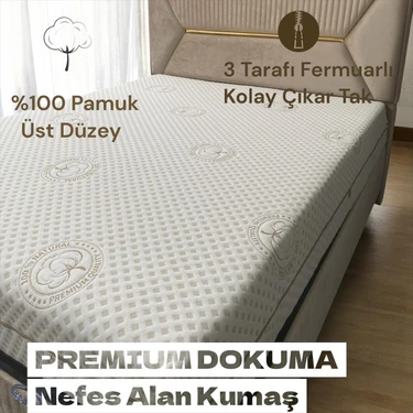 Naturel Fermuarlı Yatak Kılıfı, Yatak Pedi&şiltesi, % 100 Cotton,yıkanabilir, Bej