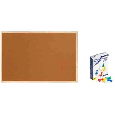 Panda 60X90 cm Ahşap Çerçeve Mantar Pano + 1 Paket Harita Çivisi