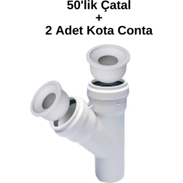 Fırat 50'lik Y Çatal Pvc Pimaş Boru (Kalınlığı 3.2) Atık Su Dublex Pvc Boru 50 mm + 2 Adet Adaptör