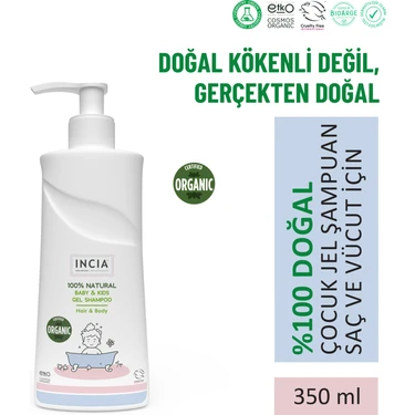INCIA %100 Doğal Organik Sertifikalı Bebek Ve Çocuk Jel Şampuanı Saç Vücut Lavanta Konak Önleyici