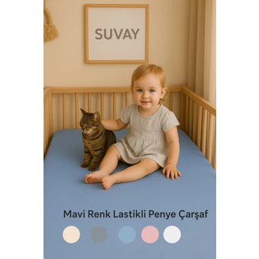 Mavi Bebek Lastikli Çarşaf %100 Pamuklu Penye Park Yatak | 60X120 | 70X110 | 70X120 | 70X130 |