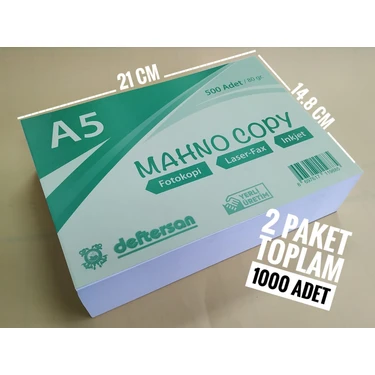 Deftersan A5 Beyaz Fotokopi Kağıdı 80 gr 1000 Adet Lazer ve Mürekkep Püskürtmeli Yazıcı
