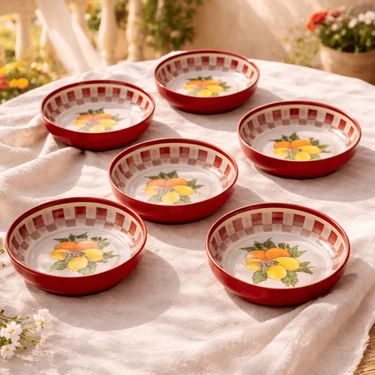 Sarkap Home 10 cm Çap, 3.2 cm Yükseklik 6'lı Lemon Design Kırmızı Dondurmalık ve Çerezlik
