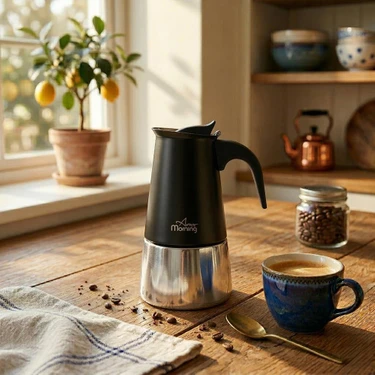 Any Morning 300 ml Paslanmaz Çelik Moka Pot  İndüksiyon Uyumlu Siyah