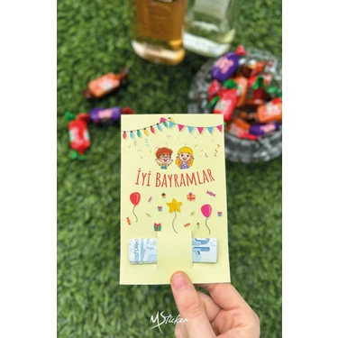 Msticker Bayram Tebrik Kartı 10 Adet 9x14 cm Renkli Tasarım İyi Bayramlar