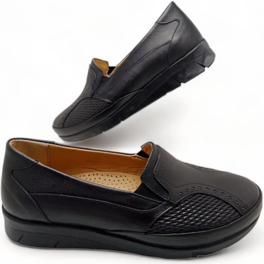 Magic Shoes Kadın Siyah Hakiki Deri  Comfort Tam Ortopedik Anne