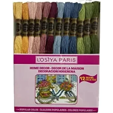 Losiya Paris Muline Koton Nakış İpi İpliği 12 Adetli Set Pamuk Malzemeden Renkli