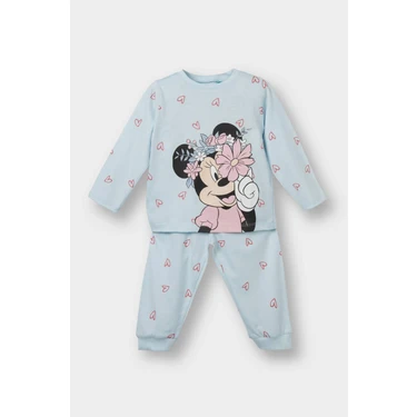 DeFacto %100 Pamuklu Disney Mickey & Minnie Beli Lastikli Pijama Takımı Kız Bebek