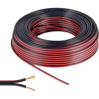 Alkan Kablo 2 x 0.75 mm Bitişik Yassı Kordon Hoparlör Kablosu Tam Bakır H03VH-H Siyah Renk 6