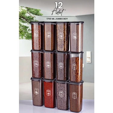 Kitchen Life Jumbo Boy 12'li Erzak Saklama Kabı Seti 1750 ml Ultra Dayanıklı Şeffaf