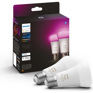 Philips HueWCA 9-75W E27 1100 Lumen Renkli Akıllı Ampul 2'li Ekopaket