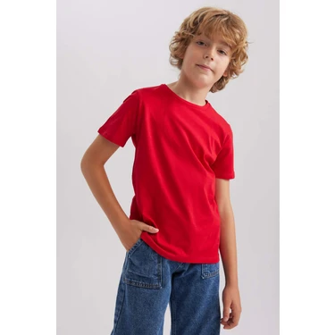 DeFacto Bisiklet Yaka Basic Düz Kısa Kollu Tişört Erkek Çocuk
