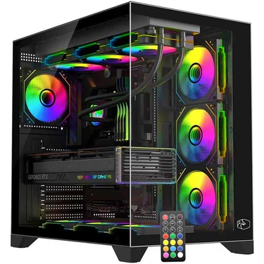 Gametech Prime V2 Kumandalı (7 x 120 Mm) ARGB Fanlı Özel vidasız Paneller Gaming Boş Bilgisayar