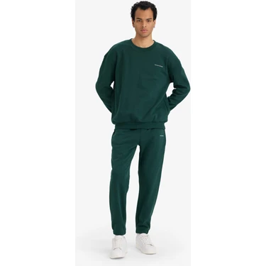 DeFacto Boxy Fit 2'li Takım Bisiklet Yaka Baskılı Sweatshirt Eşofman Altı