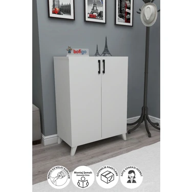 Bofigo 4 Raflı 2 Kapaklı Ayakkabılık Çok Amaçlı Dolap Ayakkabı Dolabı Ceren