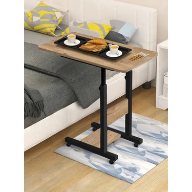 servetavcı Yükseklik Ayarlı Hasta Sehpası - Atlantik Çam 70X40 (Tekerli) Oval