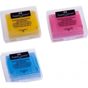 Faber-Castell 3'lü Hamur Silgi Seti - Sarı, Mavi, Pembe, Kompakt Kare Ölçüler, Düz