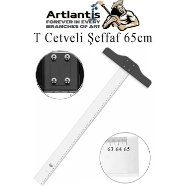 Artlantis T Cetveli Şeffaf 65 cm 1 Adet Plastik Mika T Cetveli Çizim Cetveli Mimarlık Mühendislik