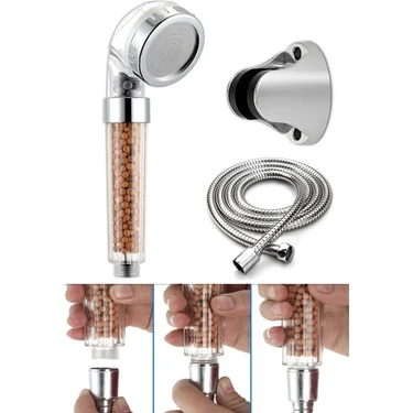 Twin Store Arıtmalı Duş Başlığı Seti Boncuklu Başlık Hortum ve Mafsal Set ile Su Tasarrufu