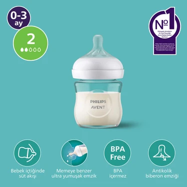 Philips Avent Doğal Tepkili Cam Biberon, 120ml, 0-3 Ay,