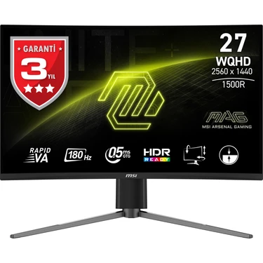 MSI 27" MAG 27CQ6PF 2560x1440 (WQHD) 16:9 CURVE 1500R RAPID VA 180HZ 0.5MS FREESYNC GAMING