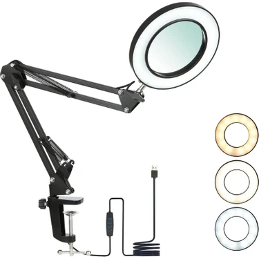 SR5X LED Işıklı Masa Büyüteci | 5x Büyütme, 72 Led, Katlanabilir Kol, 3 Işık Modu & 10 Kademe