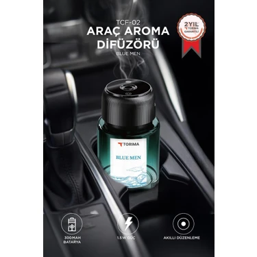 Torima Araç Içi Aroma Difüzörü Hava Nemlendirici Lazerli Şarjlı Oda ve Araba Kokusu TCF02 Blue