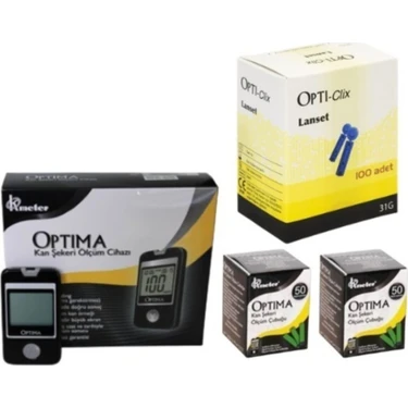 Optima Kan Şekeri Ölçüm Cihazı + 100 Ölçüm Çubuğu + 100 Lanset Medikal