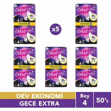 Orkid Platinum Anne-Kız Hijyenik Ped Paketi Gece Ekstra (Boy 4) Dev Ekonomik Paket 50