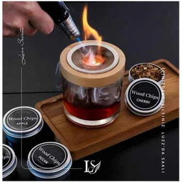 İthal Luzz Group Kokteyl & Viski Tütsüleme Set. 4 Farklı Tat. Doğal ithal Ahşap Tütsü & Torch Alev