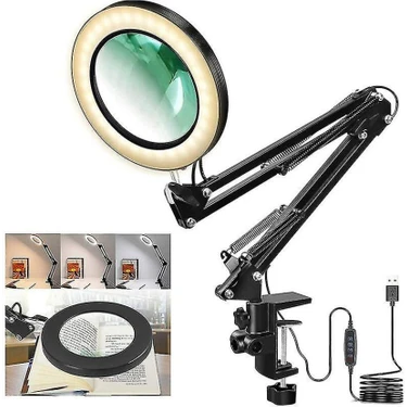 Smayling Katlanabilir Büyüteçli LED Lamba Büyüteç Masa Lambası 3 Renk Modları 10 Seviye Işık