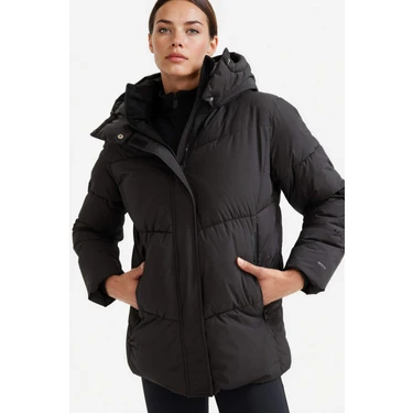 DeFacto Su İtici Regular Fit Yarım Polar Astarlı Kapüşonlu Fermuarlı Kışlık Mont