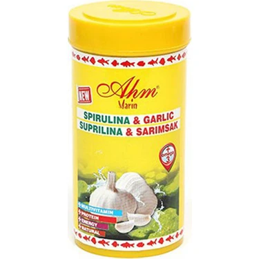 Ahm 250 ml Sarımsaklı Spirulina Balık Yemi Türkiye Menşeli Yüksek Proteinli Akvaryum Balıkları