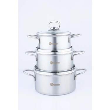 By Kardelen Inox Mini Tencere Seti 12-14-16 Derin Tencere Çelik Kaplama Üçlü