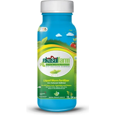 EkosolFarm Sıvı Solucan Gübresi 1 Litre Tüm Bitkiler için Organik Sertifikalı Yaprak ve Toprak