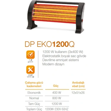 MiraLive DP-1200Q 1200 W Elektrikli Quartz